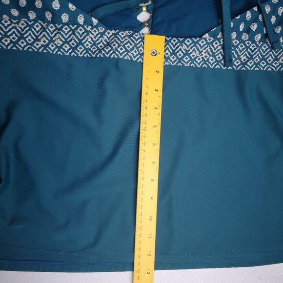 Time & Tru Ladies Size XL (16-18) Teal & White w/ Gold Tone Specs Tankini Top - Picture 8 of 8